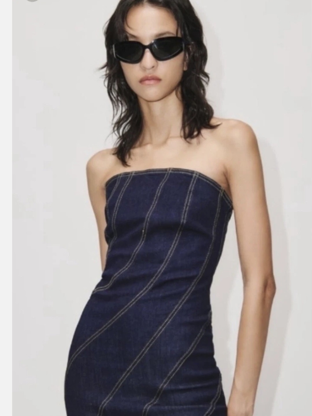 Zara Strapless Dark Indigo Denim Dress